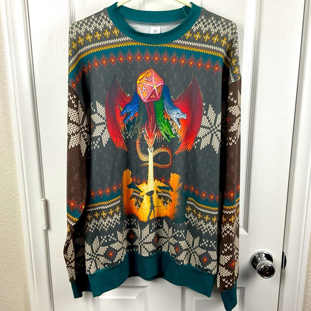 Pre-Owned GarmentOne Men’s Dungeons and Dragons Faux Ugly Sweater, Size M